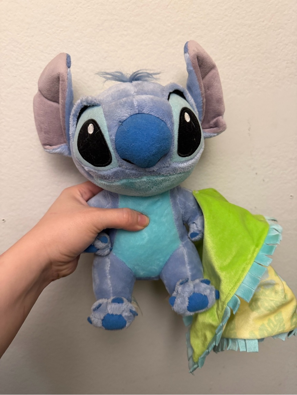 Disney Stitch Blue Plush with Green Lovey Blanket